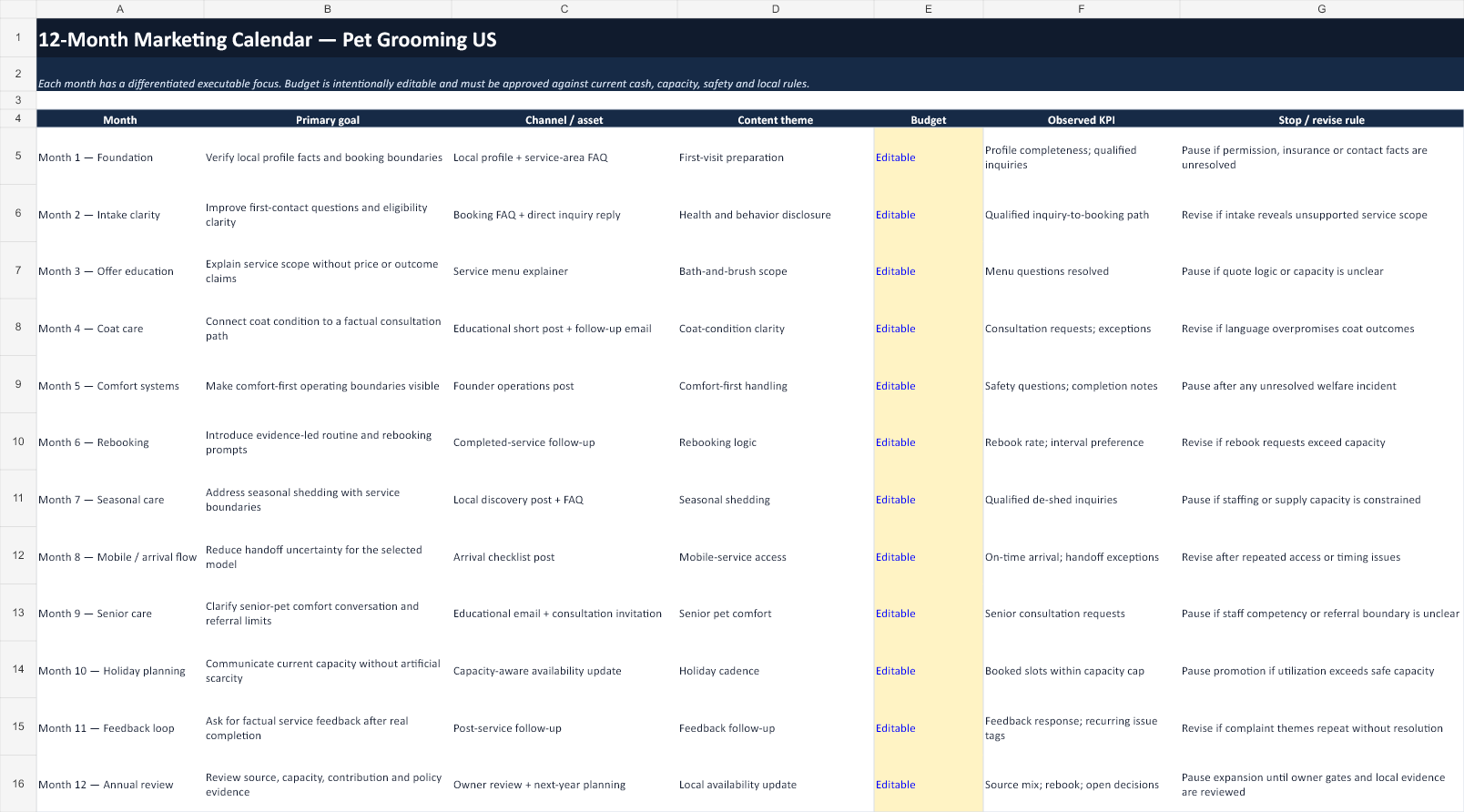 12-Month Marketing Calendar